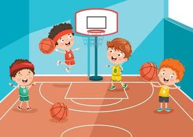 niño jugando baloncesto vector