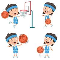 Little Kid Playing Basketball vector