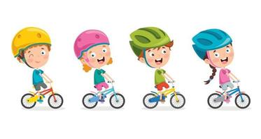 niños felices montando bicicleta vector