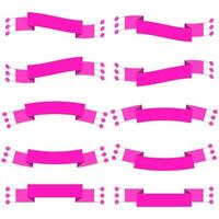 Set of 10 flat pink isolated ribbon banners. Suitable for design. vector