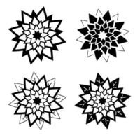 set of black and white isolated flower icons vector