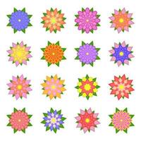 A set of beautiful colorful flowers. Isolated on white background. Sixteen variants. Suitable for design. vector