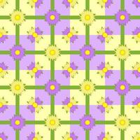 Seamless pattern of pink and purple flowers with green ribbons on a colored background vector