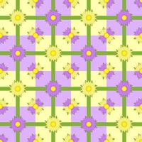 Seamless pattern of pink and purple flowers with green ribbons on a colored background vector