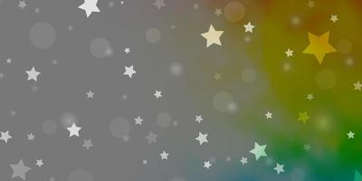 Fondo de vector multicolor claro con círculos, estrellas.