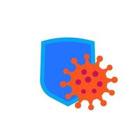 icono de virus y escudo, vector plano