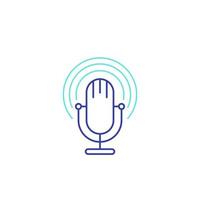 Podcast vector line icon with mike