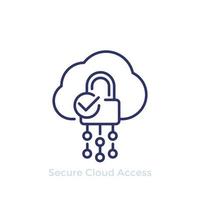 acceso seguro a la nube, icono de línea de alojamiento protegido vector