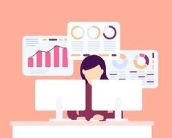 data analytics, woman working with business data vector