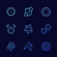 microbes, viruses and bacteria icons, line vector set