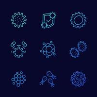 microbes, viruses and bacteria icons, line vector set