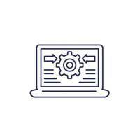 Integration system, computer technology line icon with laptop vector