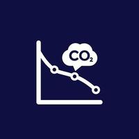 co2, icono de reducción de emisiones de carbono con gráfico, vector