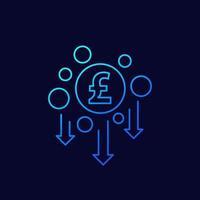 cost reduction, thin line icon with pound vector