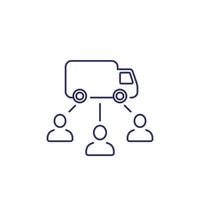 delivery van and customers line icon vector