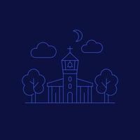 Iglesia con campanario de arte vectorial, estilo lineal vector