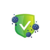 antibacterial protection icon, shield and bacteria vector