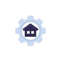 casa y un icono de engranaje en blanco vector