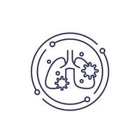 pneumonia line icon with virus and lungs vector