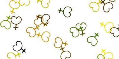 Light Green, Yellow vector backdrop with woman's power symbols.