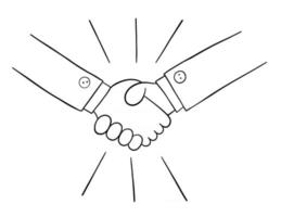 Cartoon two businessmen shaking hands, vector illustration