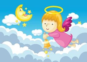 Cupid in the clouds background vector