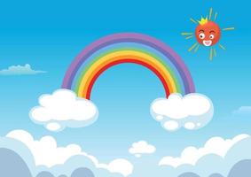 Rainbow and sun in clouds illustration background vector