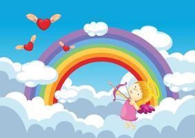 Cupid in the clouds background vector