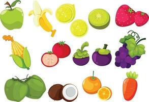 Collection of fruits and vegetables isolated on white background vector