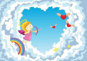 Cupid in the clouds background vector