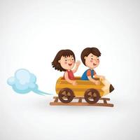 Illustration of isolated kids riding in the roller coaster vector