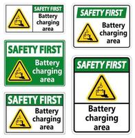 Safety First Battery charging area Sign on white background vector
