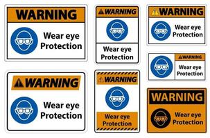 Advertencia use protección ocular sobre fondo blanco. vector