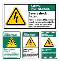 Safety Instructions Severe shock hazard sign on white background vector