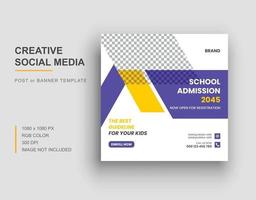 Back to school social media post, School admission banner vector