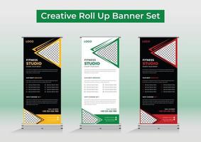 Fitness gym roll up banner template vector