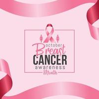 Breast cancer awareness month in october with realistic pink ribbon vector