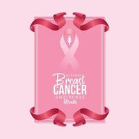 Breast cancer awareness month in october with realistic pink ribbon vector