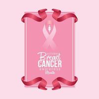 Breast cancer awareness month in october with realistic pink ribbon vector