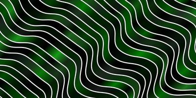 Dark Green vector background with curved lines.