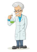 Cartoon illustration of a professor holding a lab tube vector