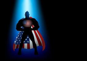 Superhero standing under blue light vector