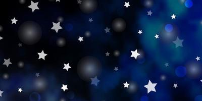 Dark BLUE vector texture with circles, stars.