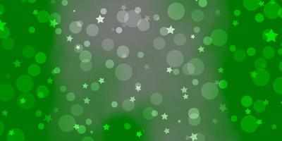 Light Green vector pattern with circles, stars.