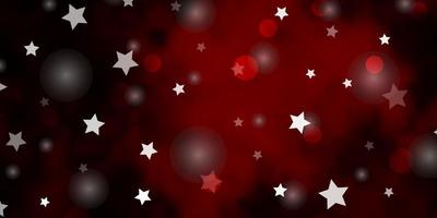 Dark Red vector background with circles, stars.