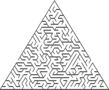 Vector backdrop with a gray triangular 3D maze, labyrinth.