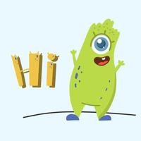 The monster says hi.  bright character in a hand-drawn cartoon doodle vector