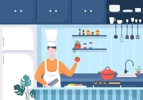 Chef Is Cooking In The Kitchen Background vector