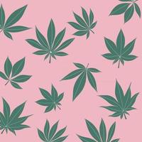 Cannabis leaf collection freehand drawing on pink background.