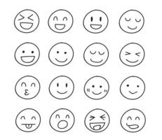 Collection of freehand drawing of happy emoticons vector